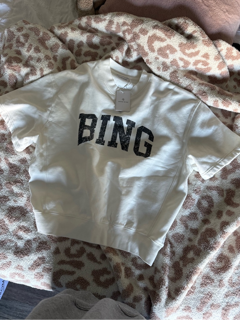 Anine Bing “Jay” White Sweatshirt with Black Graphic